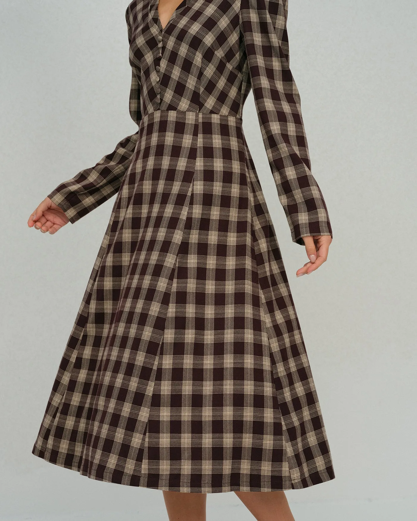 Brown Floral V Neck Midi Dress sold by rihoas product image thumbnail 4