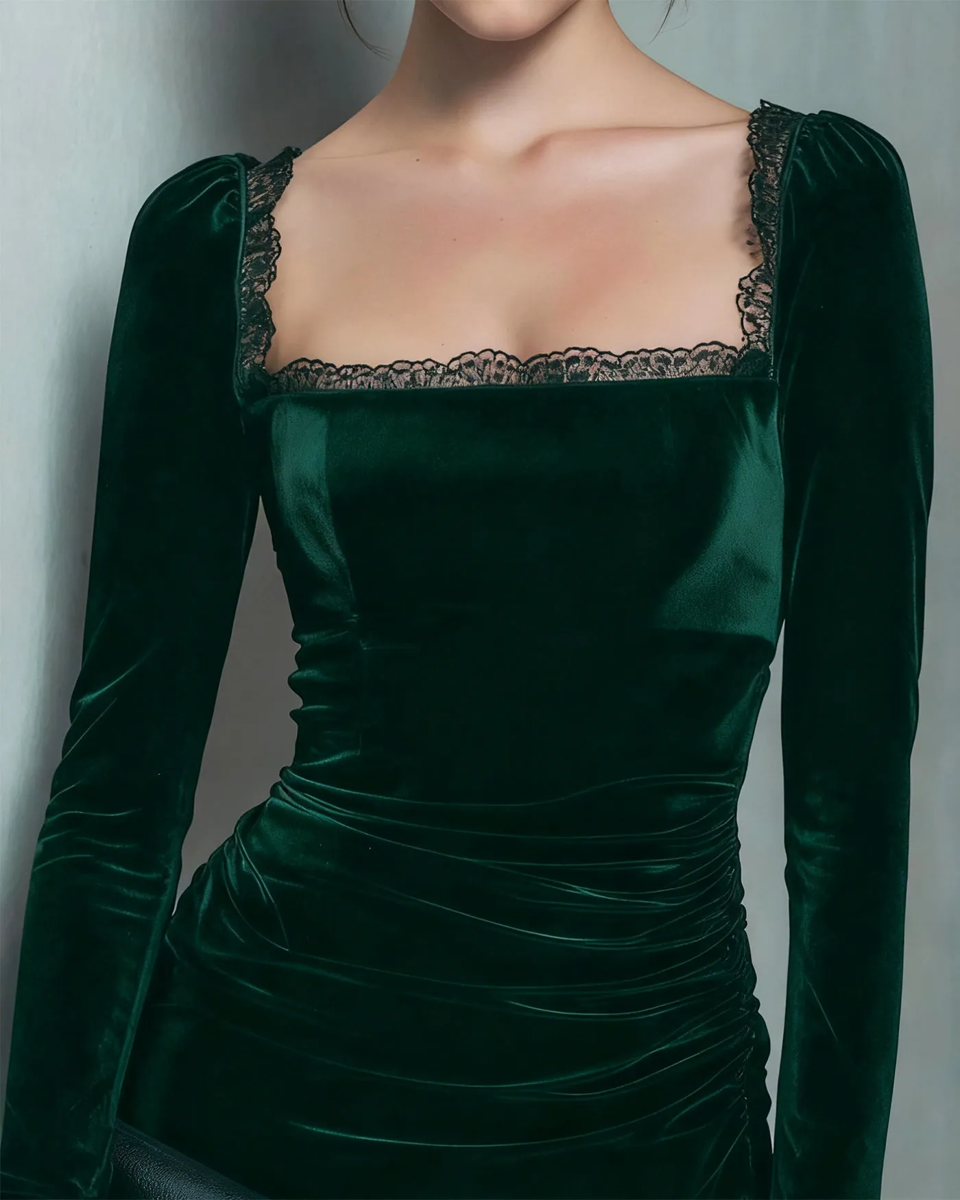 Green Velour Square Neck Mini Dress sold by rihoas product image thumbnail 2