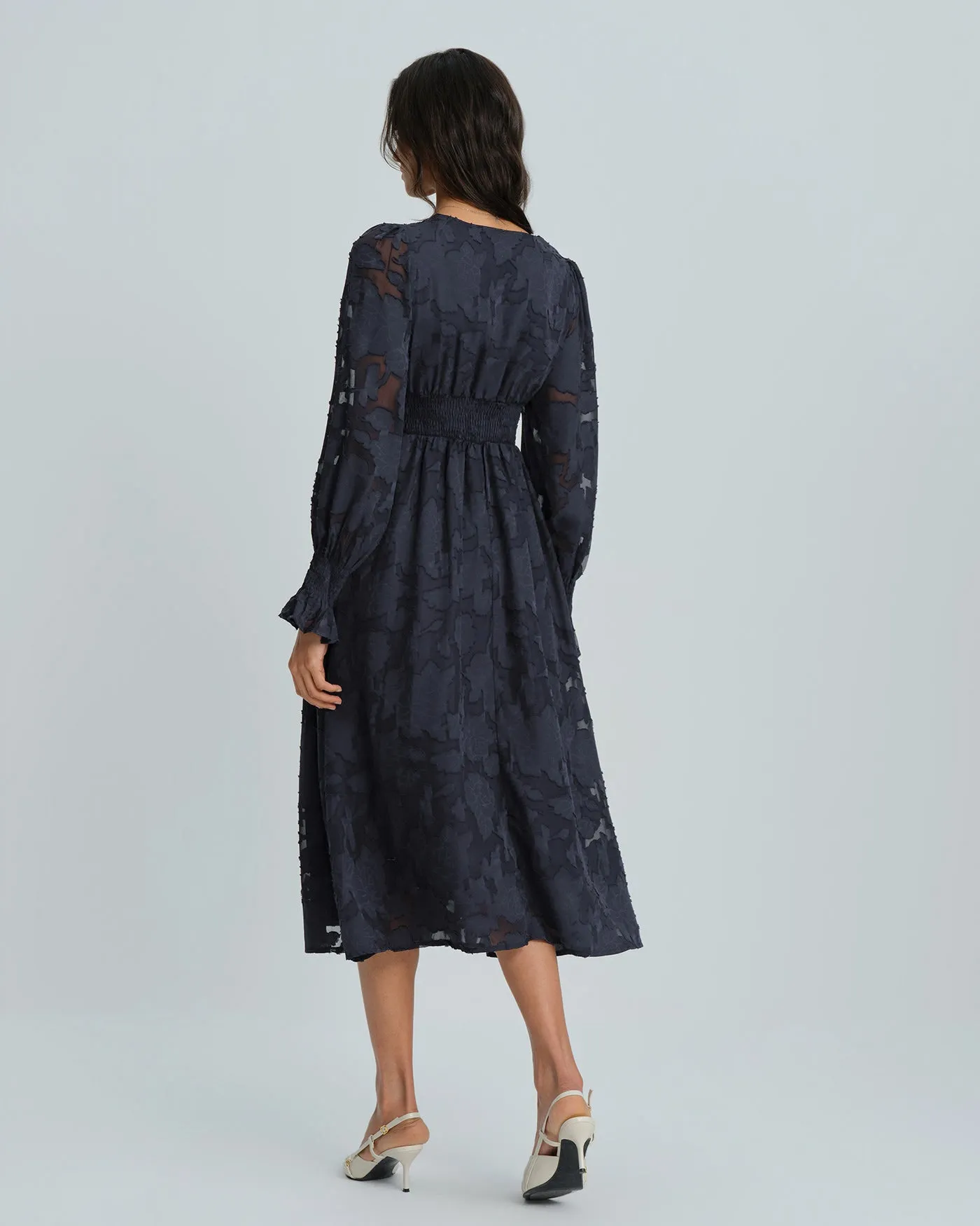 Blue Floral V Neck Midi Dress sold by rihoas product image thumbnail 5