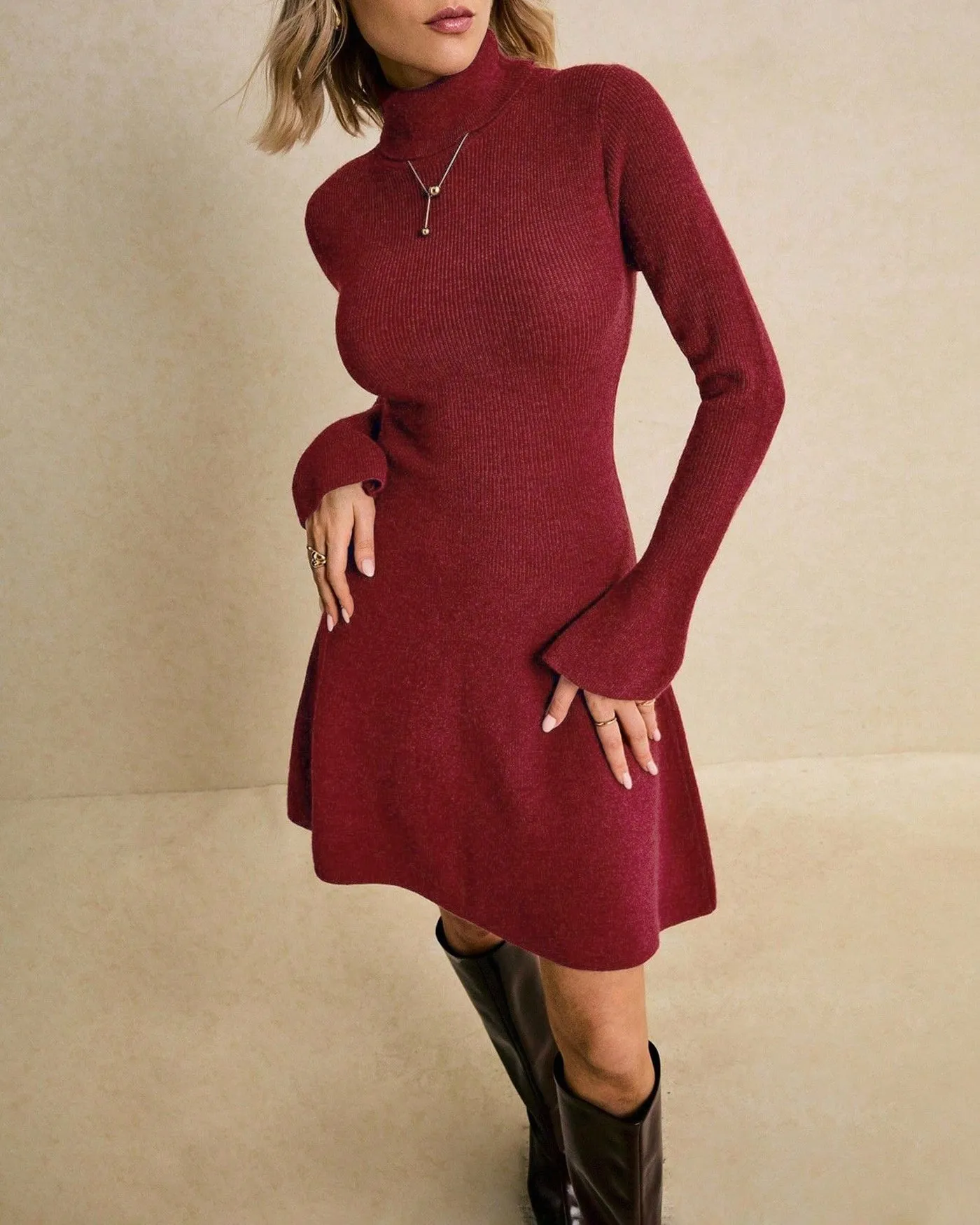Wine Red Tie Turtle A-Line Mini Dress sold by rihoas product image thumbnail 2