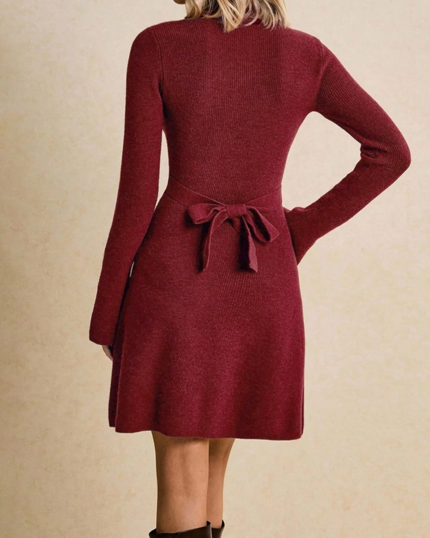 Wine Red Tie Turtle A-Line Mini Dress sold by rihoas product image thumbnail 3