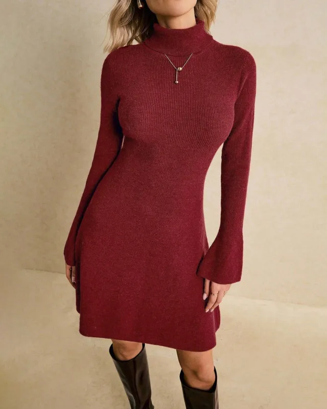 Wine Red Tie Turtle A-Line Mini Dress sold by rihoas