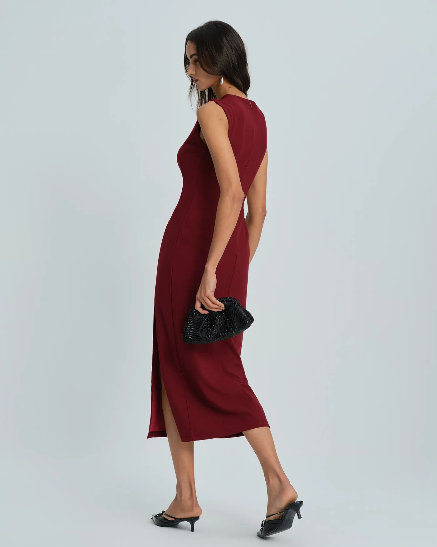 Wine Red Sleeveless Tunic A-Line Midi Dress sold by rihoas product image thumbnail 5
