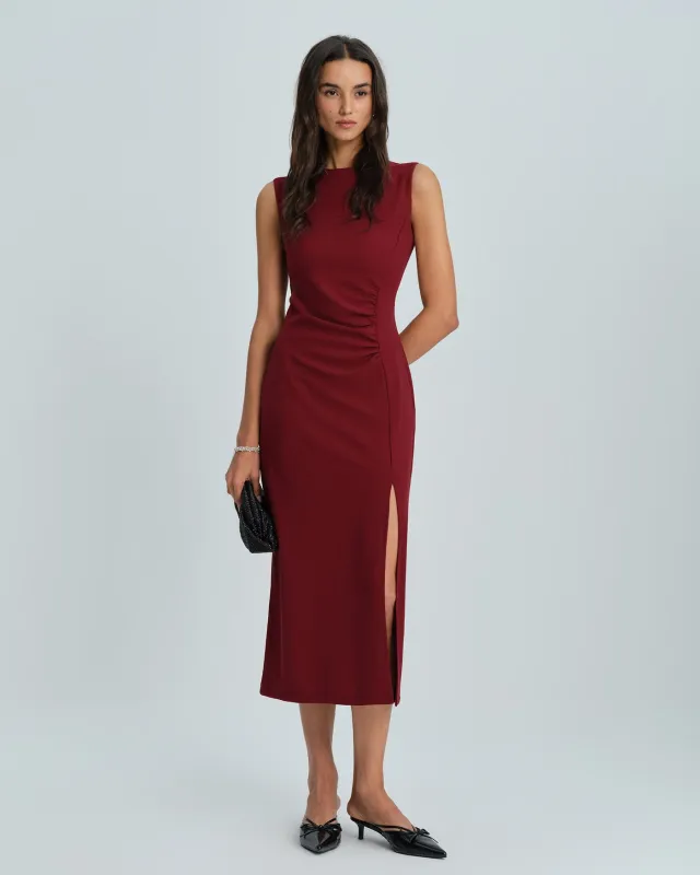 Wine Red Sleeveless Tunic A-Line Midi Dress sold by rihoas