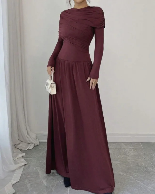 Wine Red Cowl Neck Tunic Maxi Dress sold by rihoas
