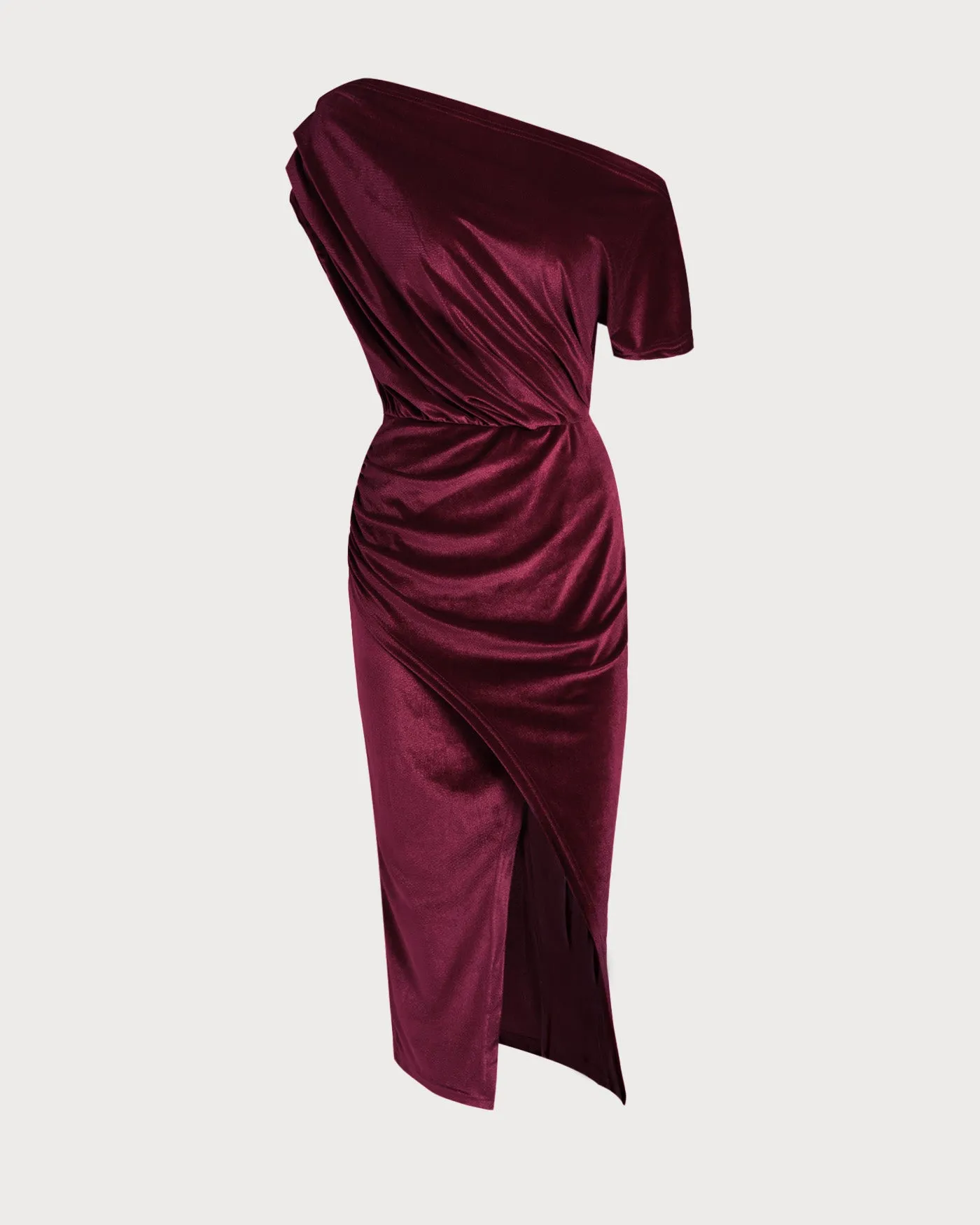 Red Sleeveless One Shoulder Velour Midi Dress sold by rihoas