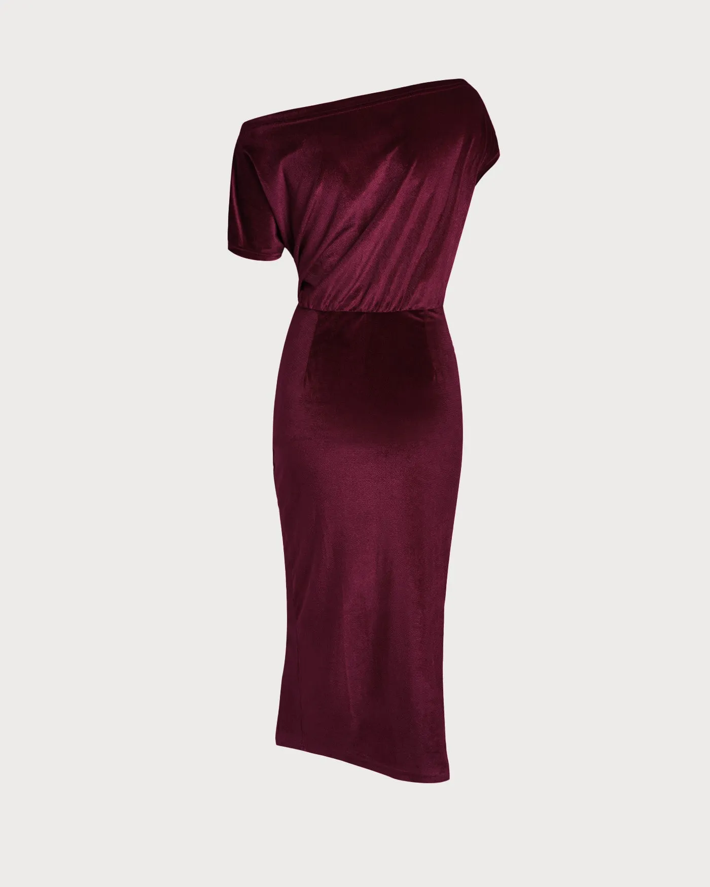 Red Sleeveless One Shoulder Velour Midi Dress sold by rihoas product image thumbnail 2