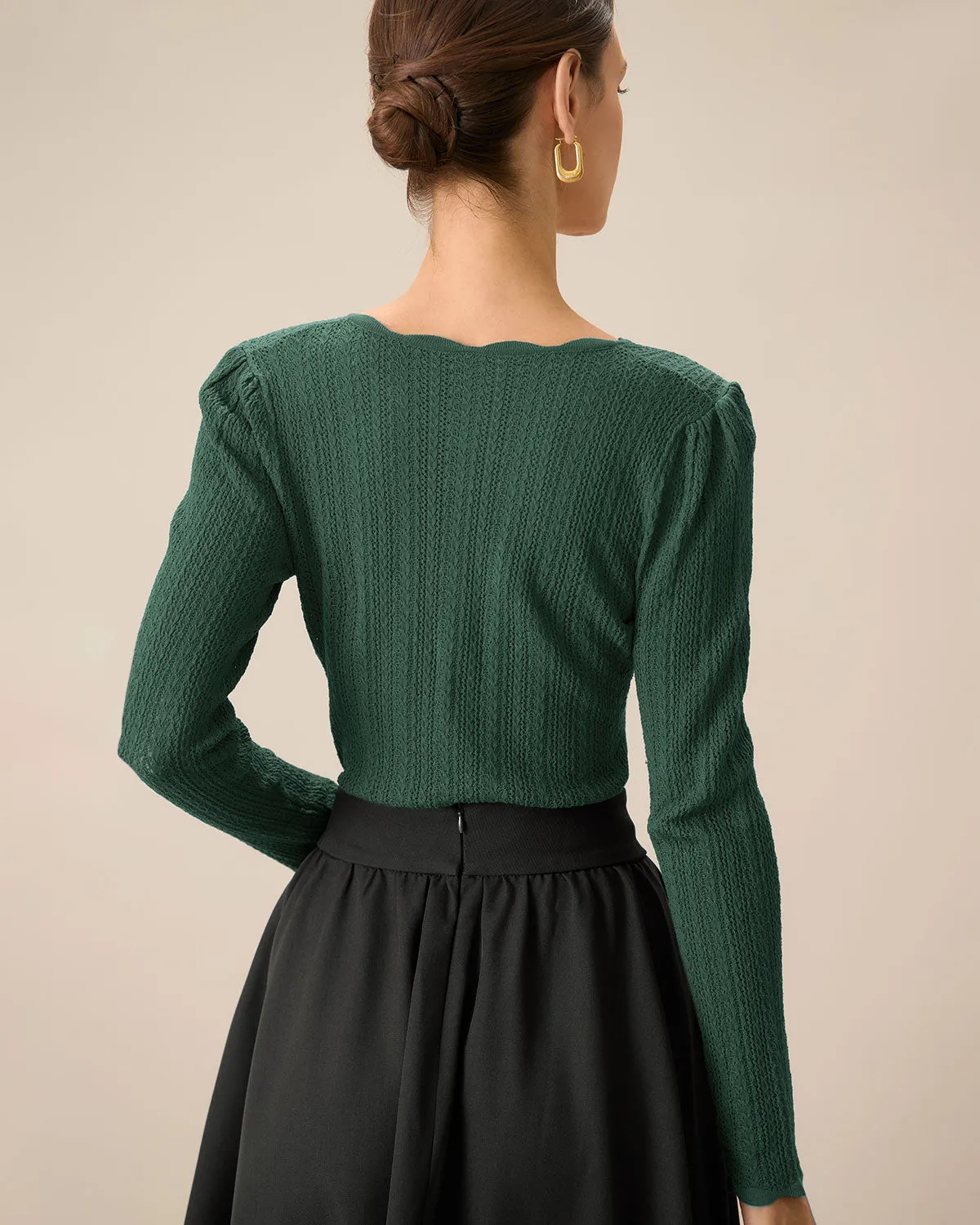 Green Scalloped Slim Sweater sold by rihoas product image thumbnail 3