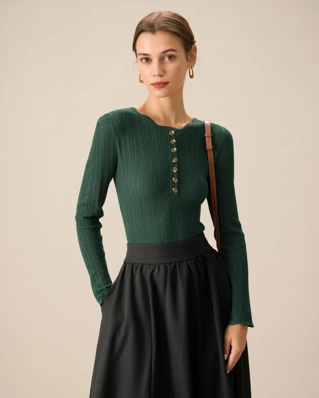 Green Scalloped Slim Sweater sold by rihoas