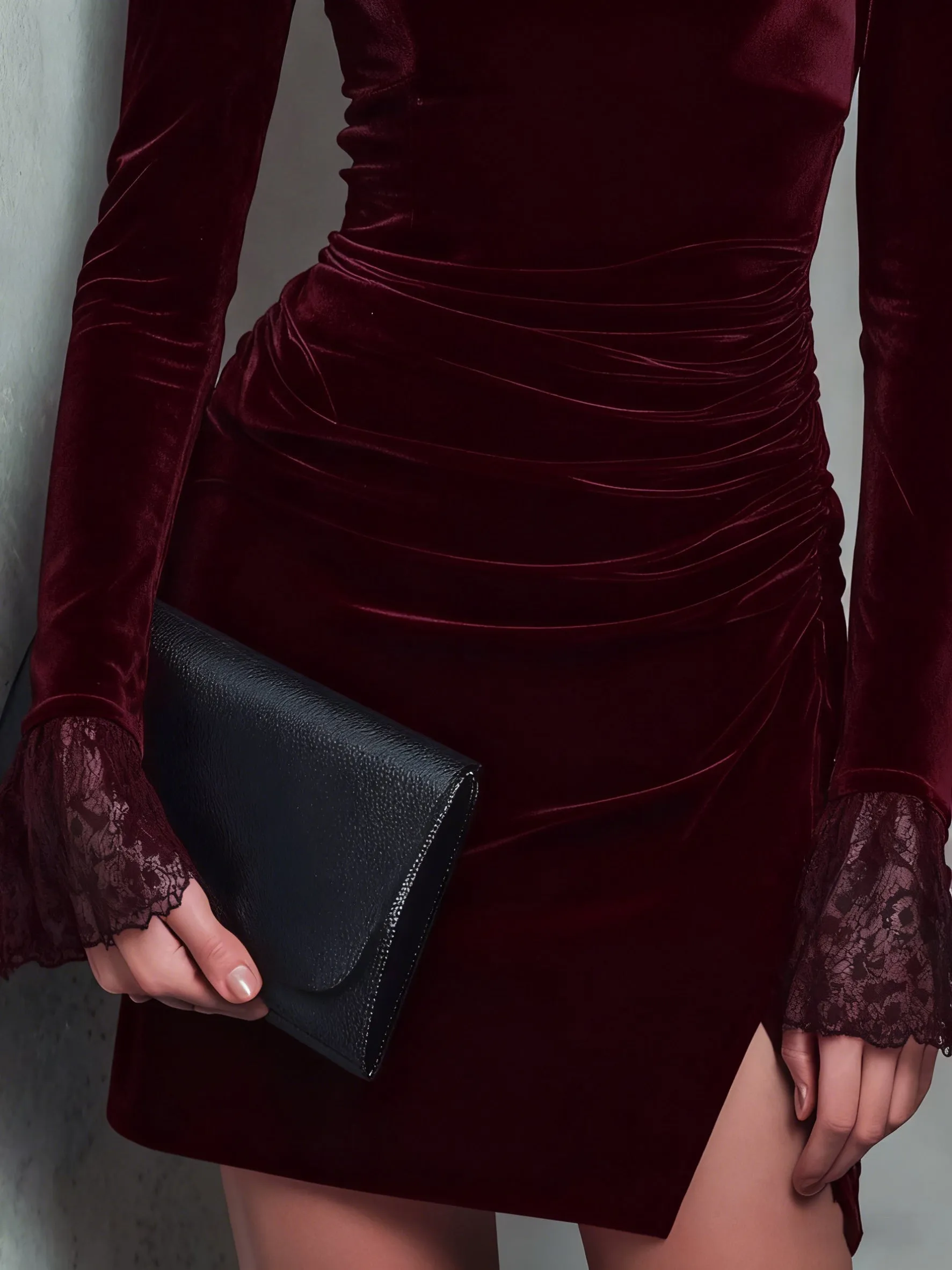 Wine Red Velour Square Neck Mini Dress sold by rihoas product image thumbnail 3