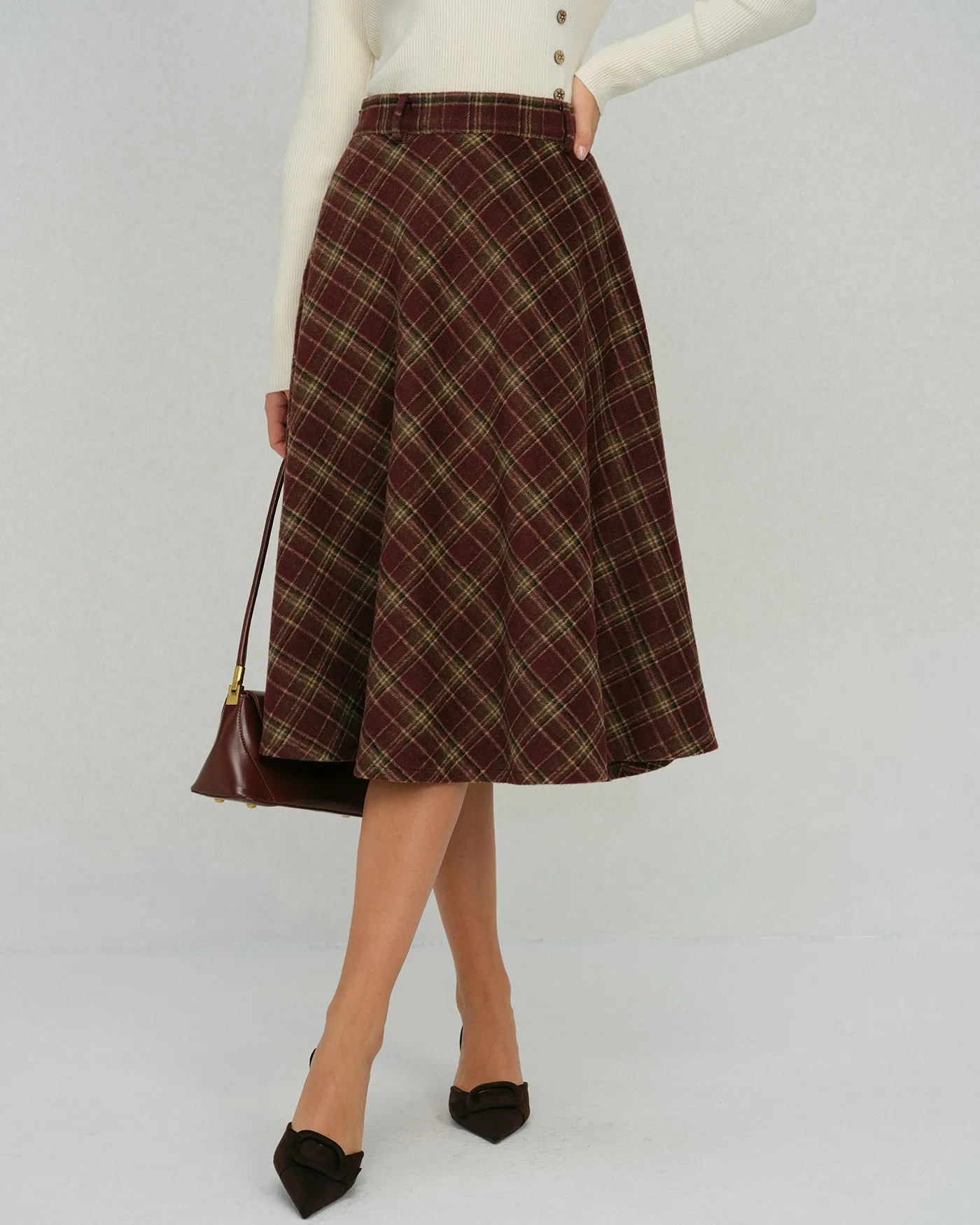 Red Plaid Floral Midi Skirt sold by rihoas