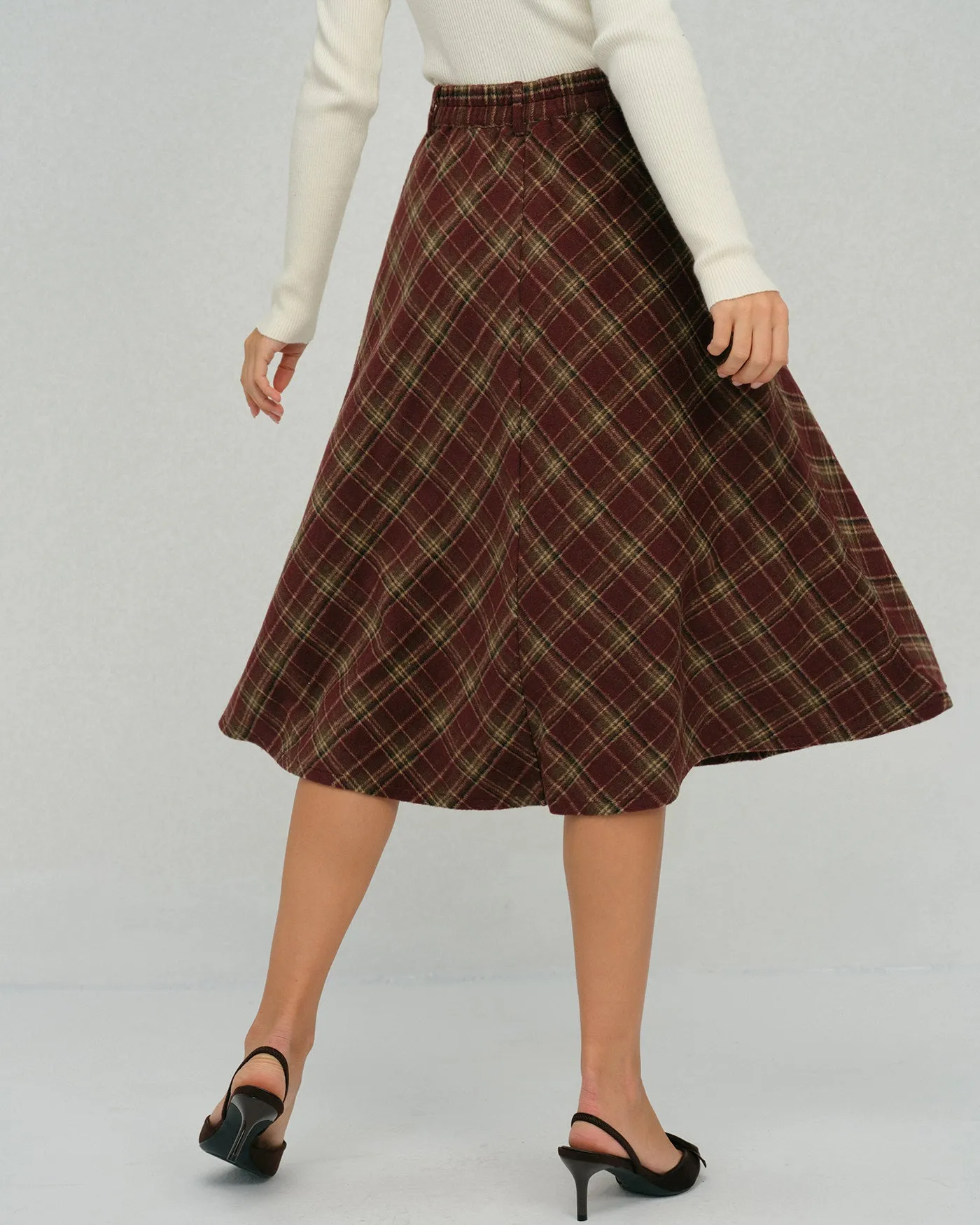Red Plaid Floral Midi Skirt sold by rihoas product image thumbnail 3