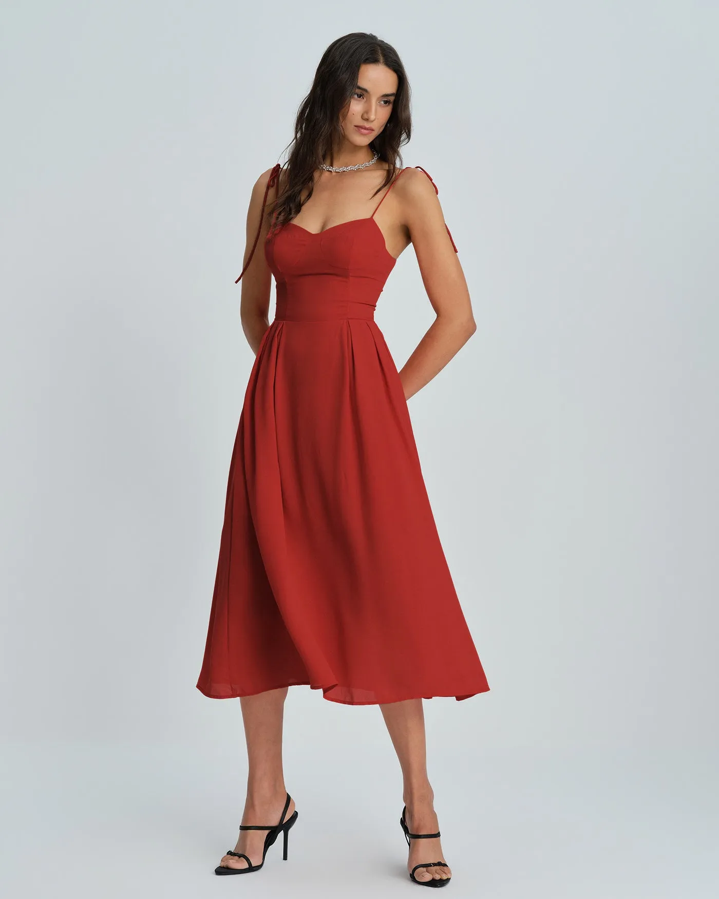 Red Sweetheart Neck Slip Midi Dress sold by rihoas