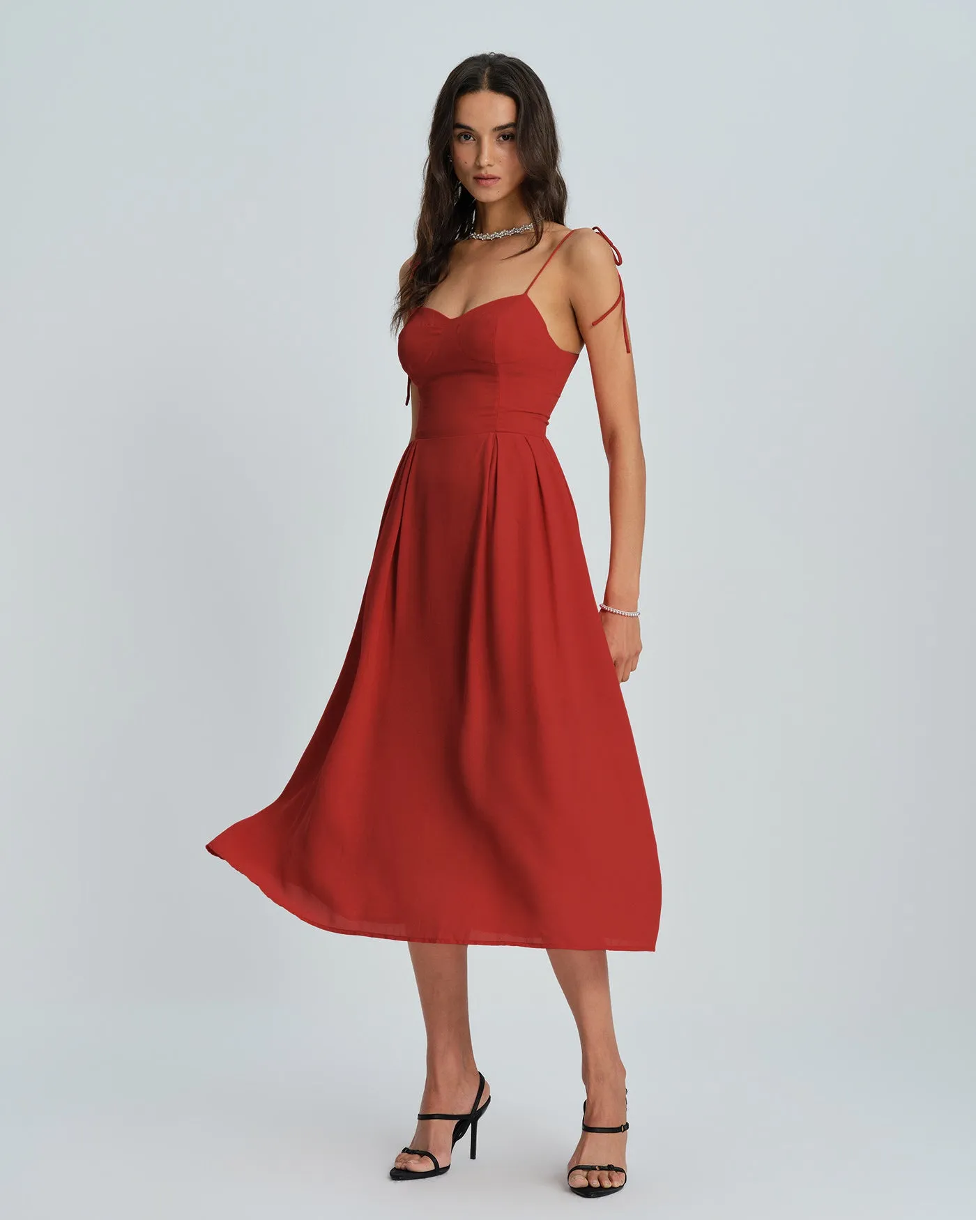 Red Sweetheart Neck Slip Midi Dress sold by rihoas product image thumbnail 4