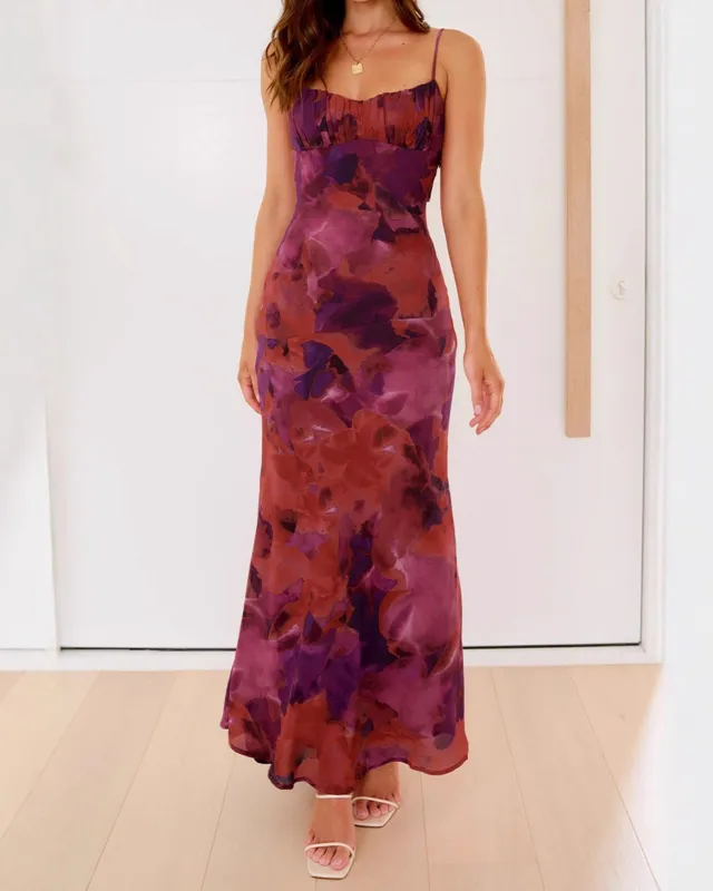 Red Floral A-Line Maxi  Dress sold by rihoas