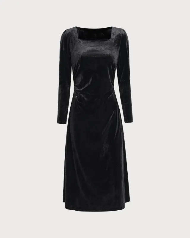 Black Square Neck Velour Midi Dress sold by rihoas