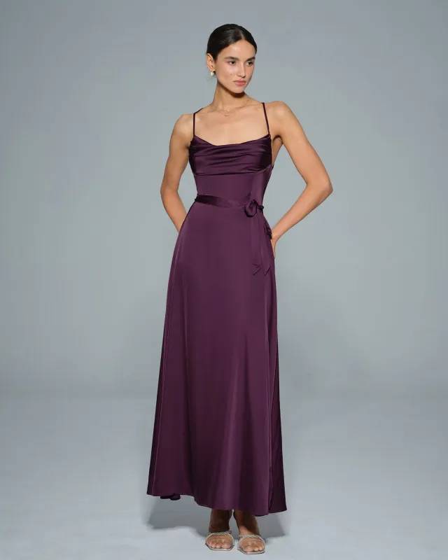 Pueple Cowl Neck Satin Maxi Dress sold by rihoas