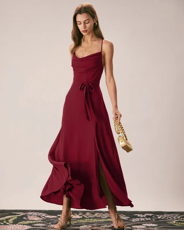 Red Cowl Neck Slip Maxi Dresses sold by rihoas