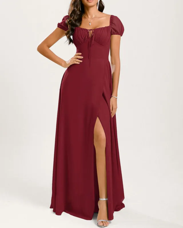 Wine Red Square Neck Maxi Dress sold by rihoas