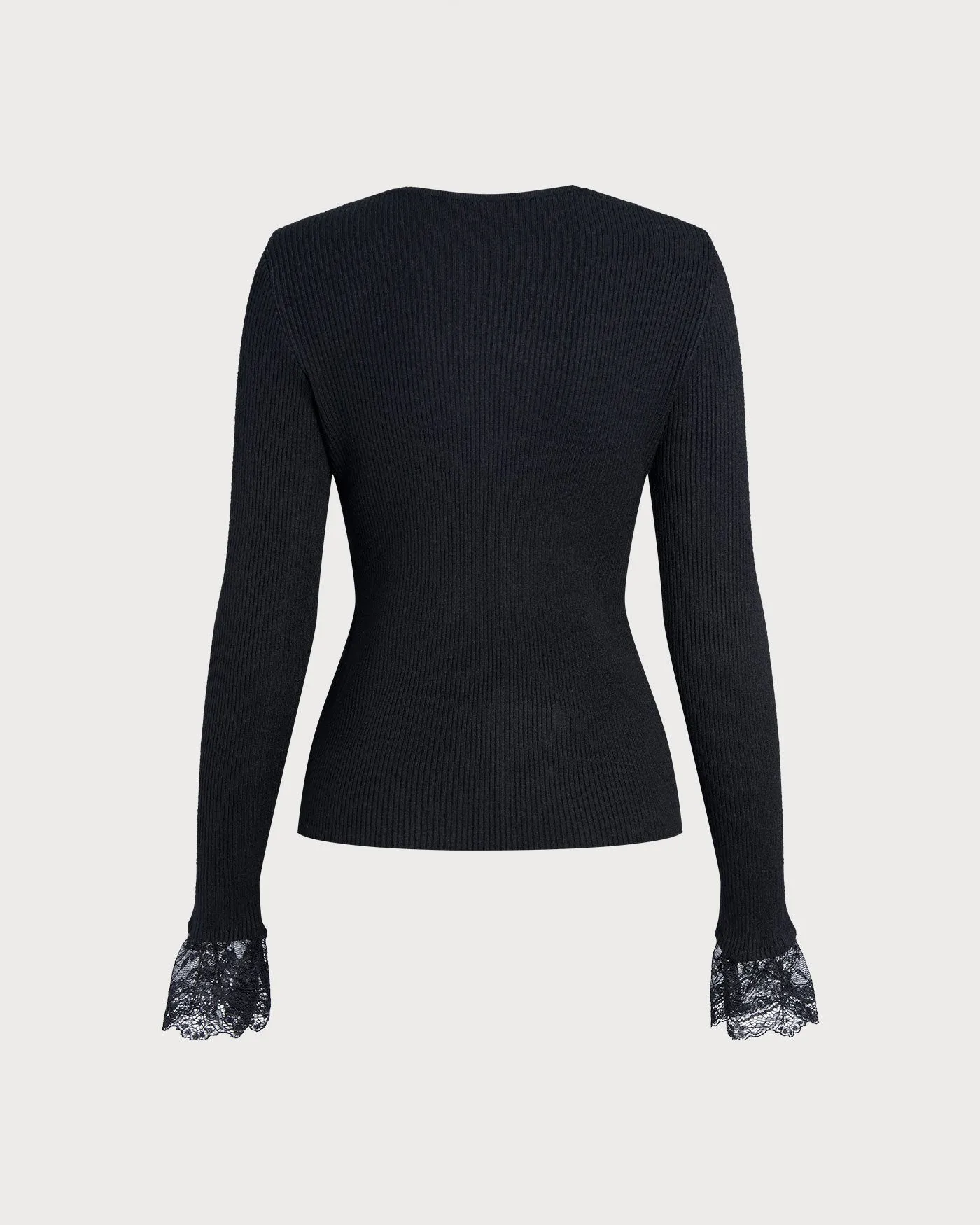 Black V Neck Lace Sweater sold by rihoas product image thumbnail 2