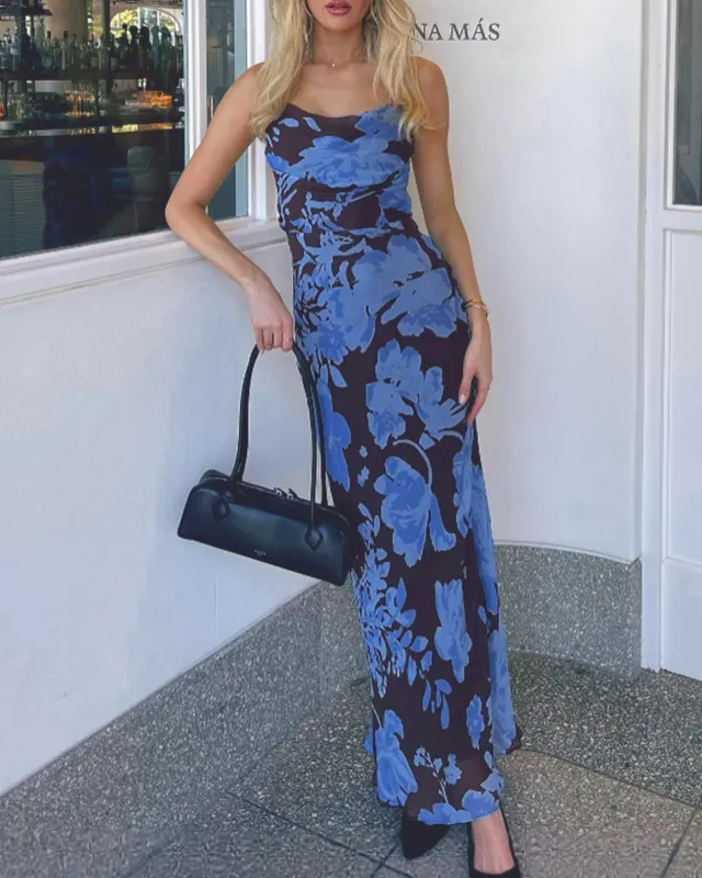 Blue X Cross Floral Maxi Dress sold by rihoas