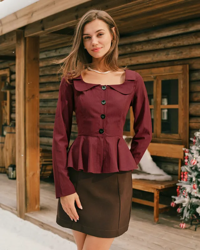 Brick Red Square Neck Viscose Blouse sold by rihoas