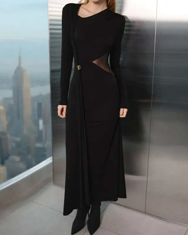 Black Round Neck Tunic Maxi Dress sold by rihoas