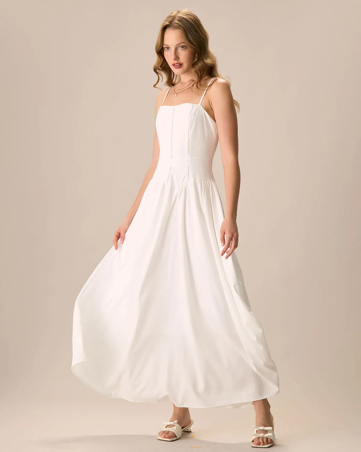 Women's White Ruched Slip Maxi Dress sold by rihoas product image thumbnail 3