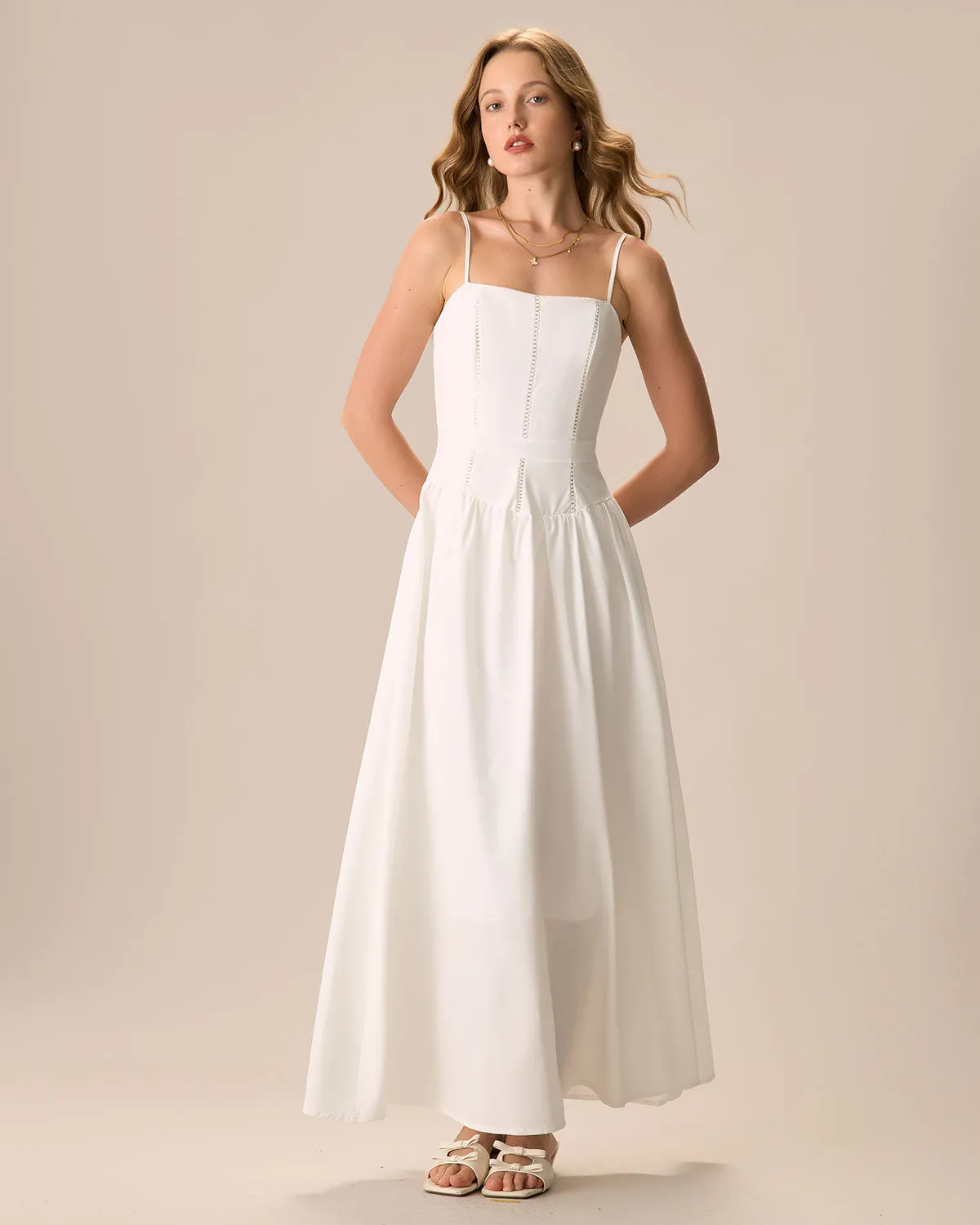 Women's White Ruched Slip Maxi Dress sold by rihoas