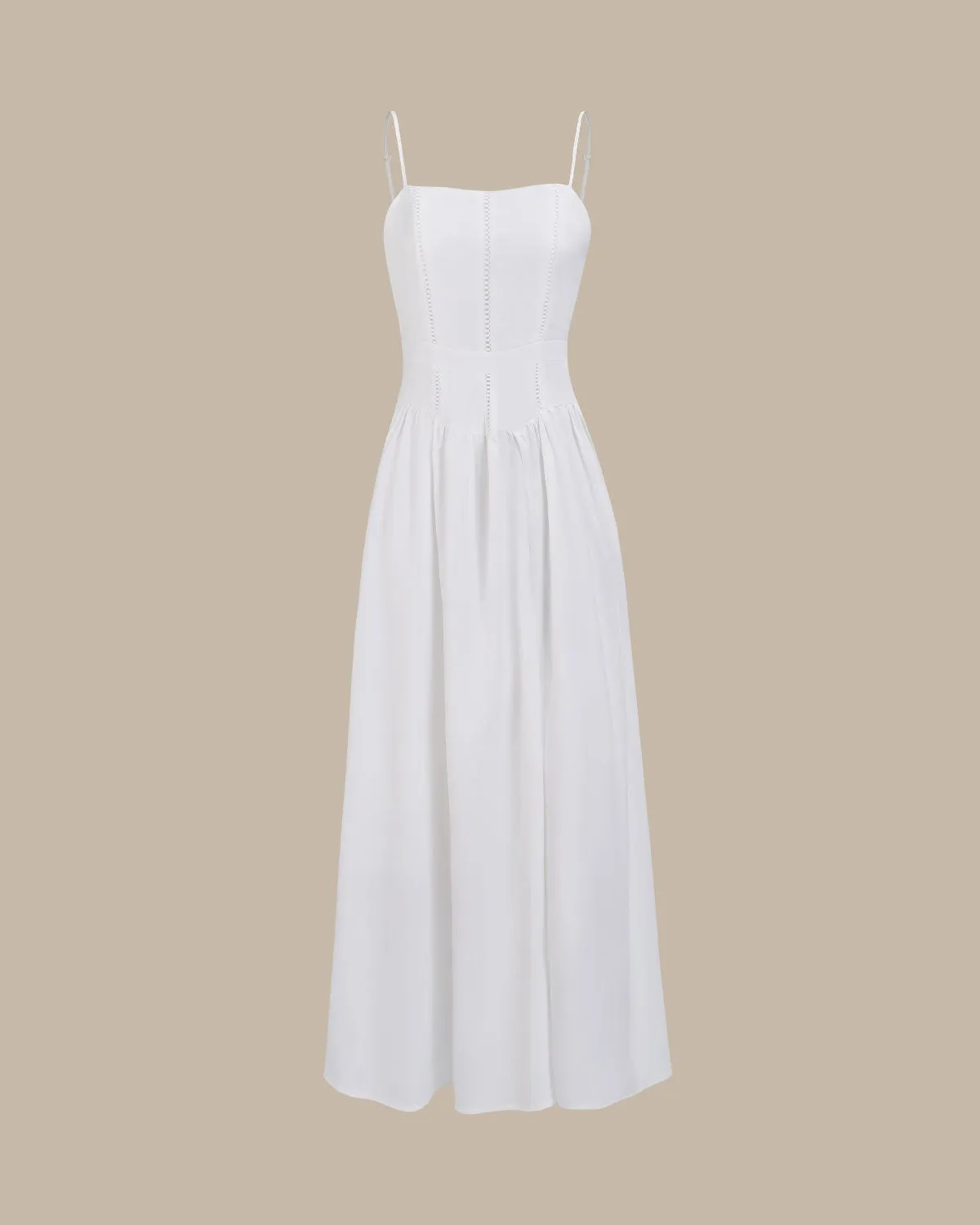 Women's White Ruched Slip Maxi Dress sold by rihoas product image thumbnail 5