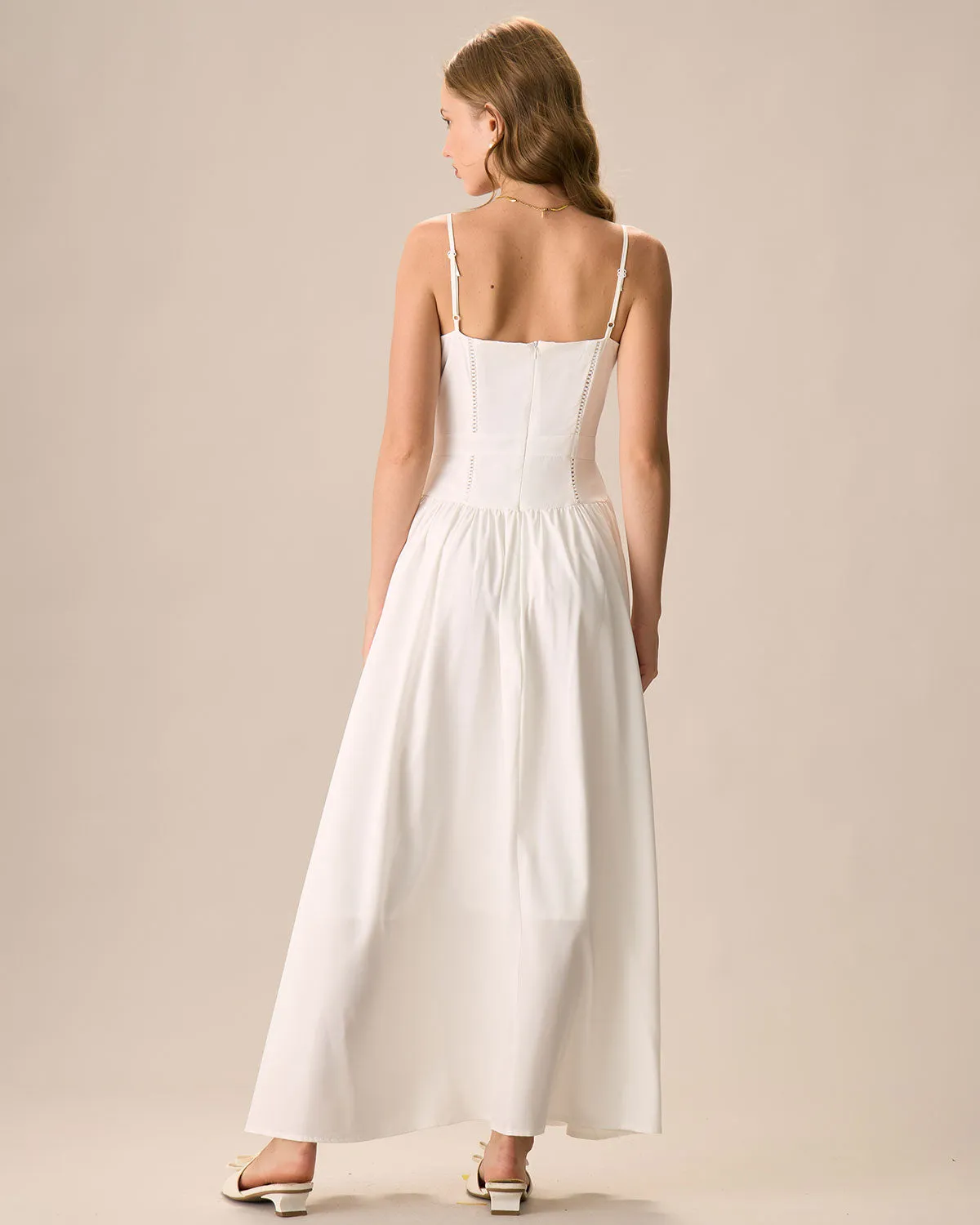 Women's White Ruched Slip Maxi Dress sold by rihoas product image thumbnail 4