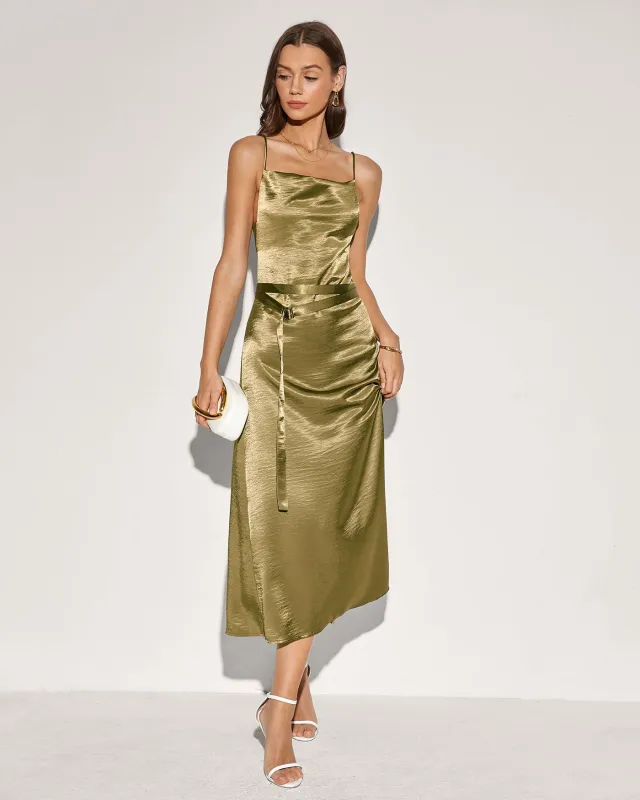 Green Belt Slip Midi Dress sold by rihoas