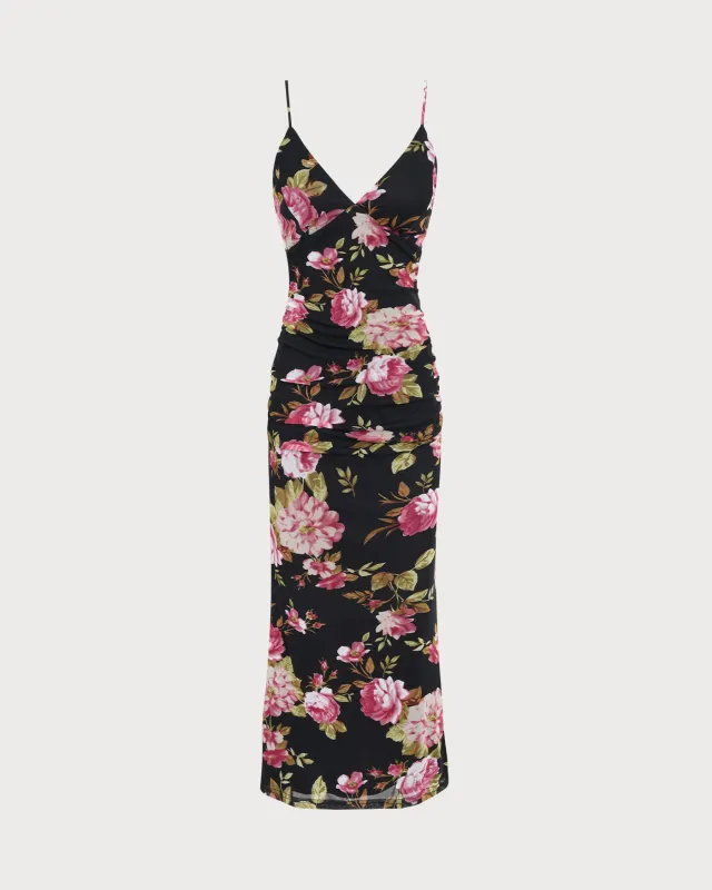 Black Floral Slip Maxi Dress sold by rihoas