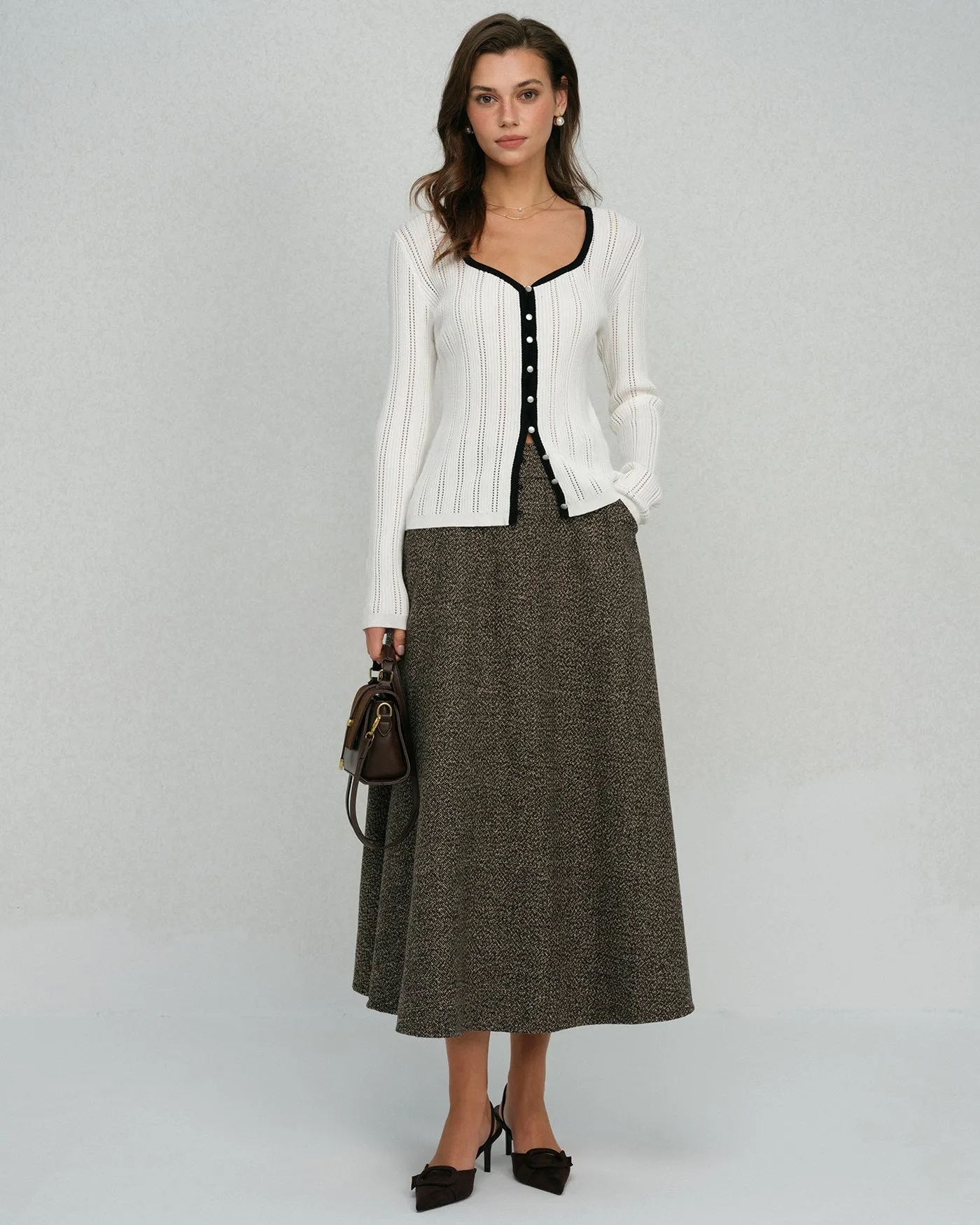 White Single Breasted Viscose Knit Cardigan sold by rihoas product image thumbnail 5
