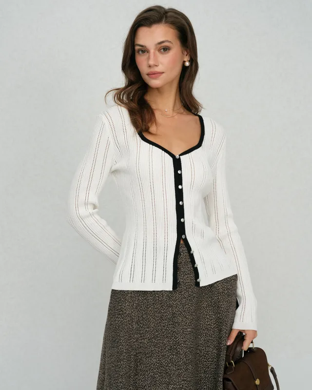 White Single Breasted Viscose Knit Cardigan made by rihoas