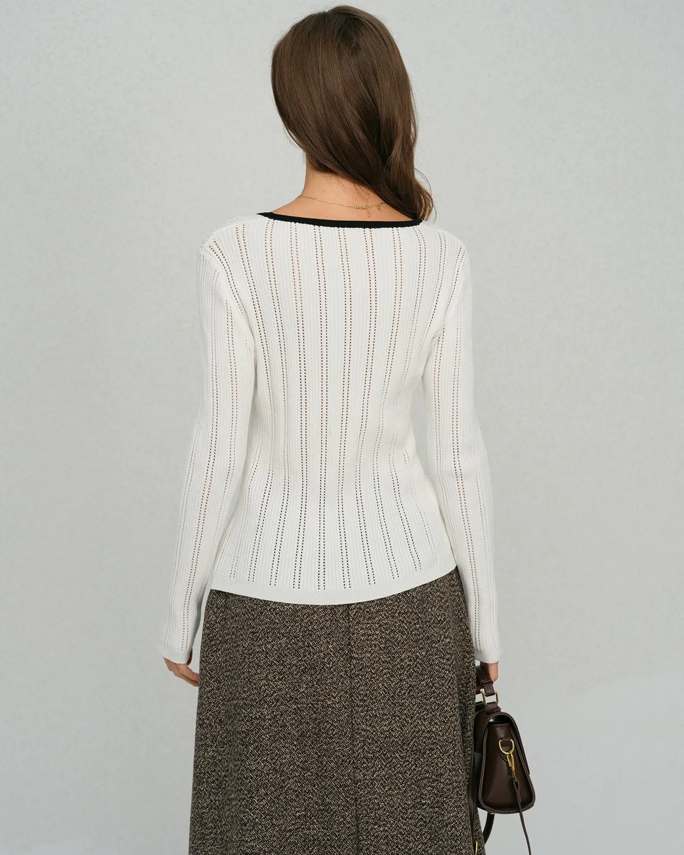 White Single Breasted Viscose Knit Cardigan sold by rihoas product image thumbnail 4