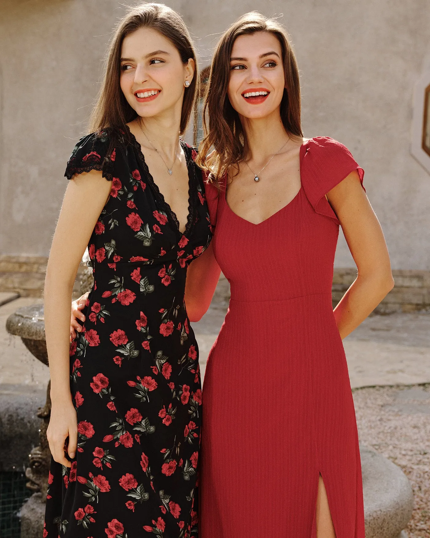 Red Sweetheart Neck Jacquard Maxi Dress sold by rihoas product image thumbnail 5
