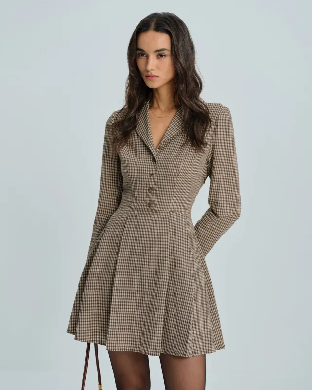 Brown Gingham Collar Cotton Mini Dress sold by rihoas