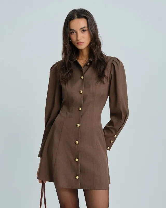 Brown Tie Button Mini Dress sold by rihoas
