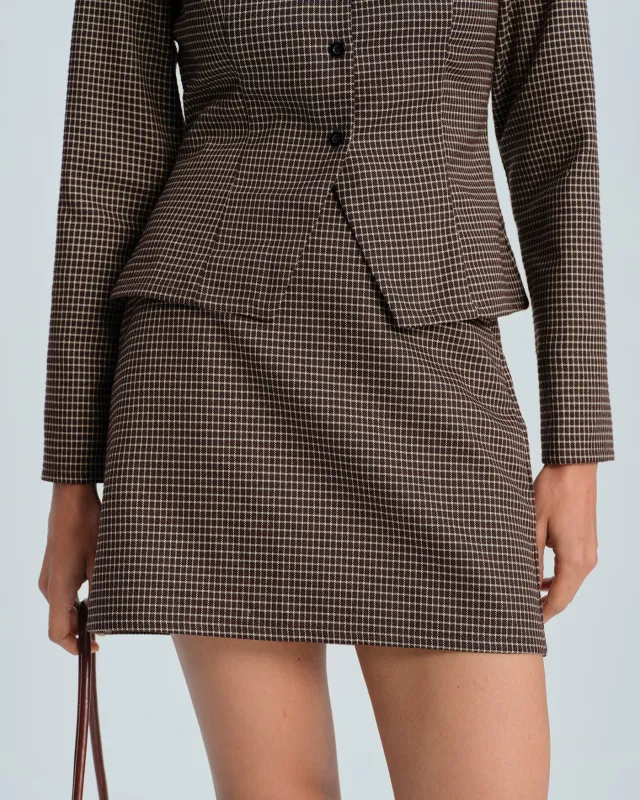 Coffee Plaid A-Line Mini Skirt sold by rihoas