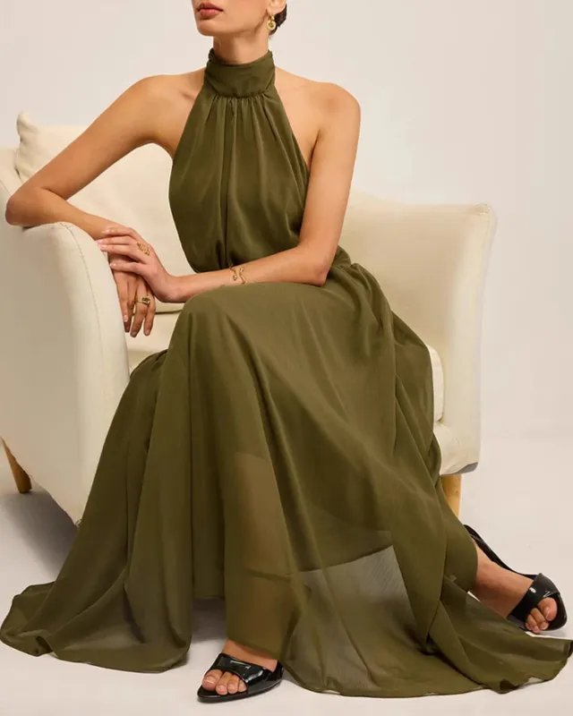 Green Halter Tunic Maxi Dress sold by rihoas