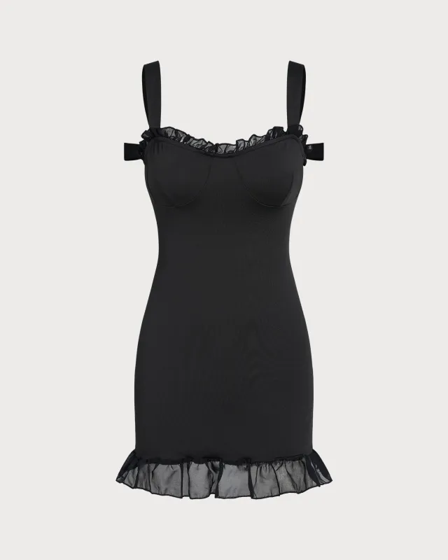 Black Ruffle Slip Mini Dress sold by rihoas