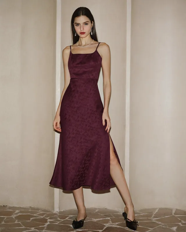 Red Jacquard Slip Midi Dress sold by rihoas