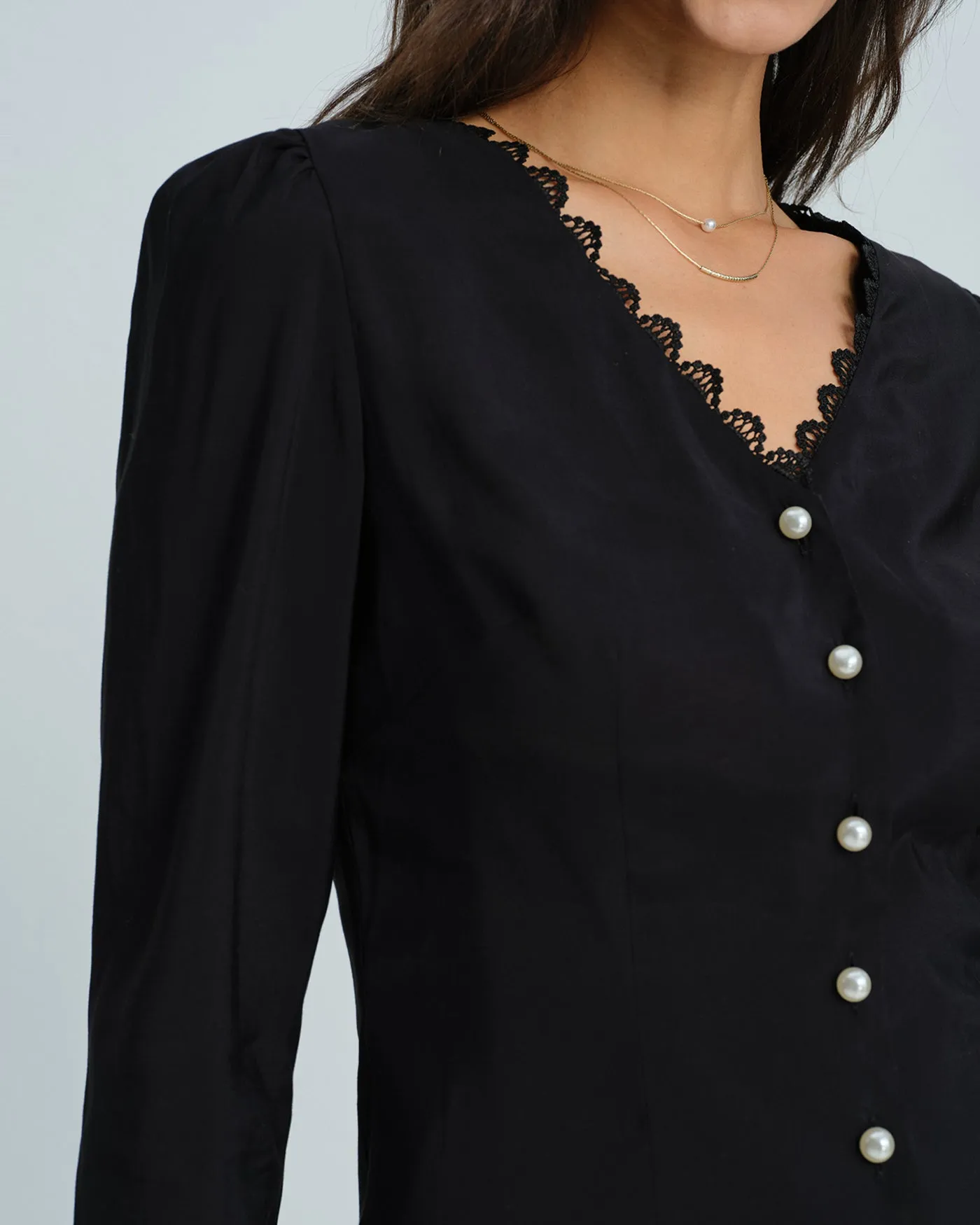 Black V Neck Lace Blouse sold by rihoas product image thumbnail 2