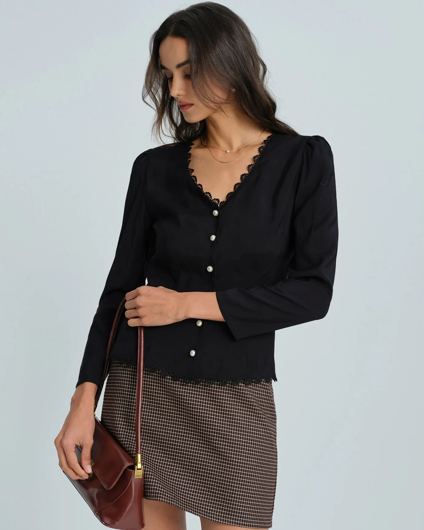 Black V Neck Lace Blouse sold by rihoas product image thumbnail 4