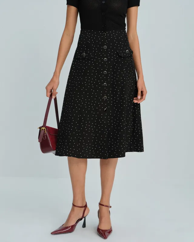 Black Polka Dot Midi Skirt sold by rihoas