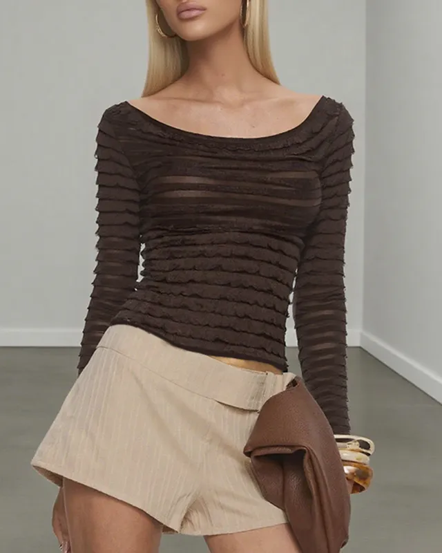 Coffee Boat Neck Textured Tee sold by rihoas