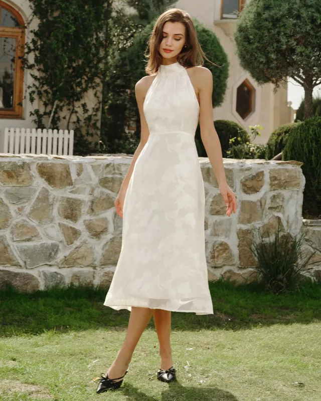 Beige Halter Floral Midi Dresses sold by rihoas