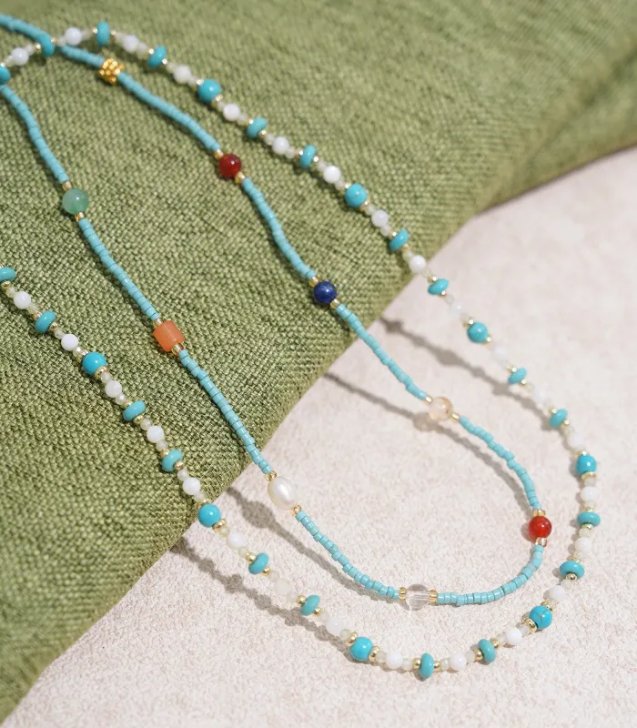 Blue Beaded Clavicle Necklace sold by rihoas