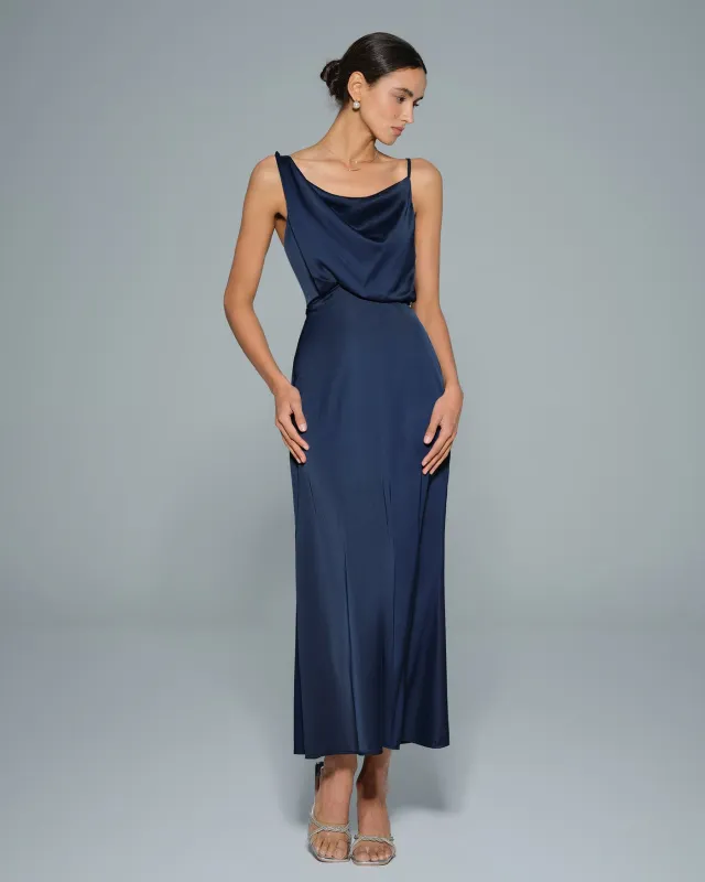 Blue Slip A-Line Maxi Dress sold by rihoas